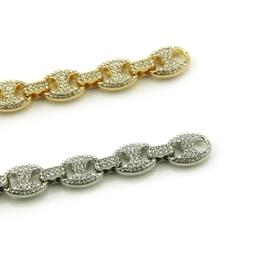 Hip hop style gold and silver geometric link bracelet with shimmering micro paved rhinestones