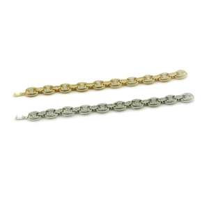 Hip hop style gold and silver coffee bean bracelets with sparkling iced out zircon pavé