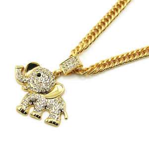Collana hip hop con ciondolo a elefante e cristalli su catena cubana dorata da uomo
