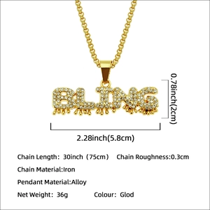 Collier hip hop avec pendentif BLING plaqué or et strass blancs étincelants pour hommes