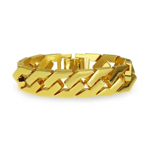 Bracelet Hip Hop pour Hommes en Alliage Doré à Maillons Cubains Avec Strass Bijoux de Mode Punk Géométriques Luxueux Cadeau