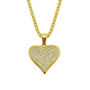 Collar con Colgante de Corazón de Aleación Chapado en Oro Hip Hop con Pavé de Strass Cadena de Caja para Hombres Joyería de Moda Regalo