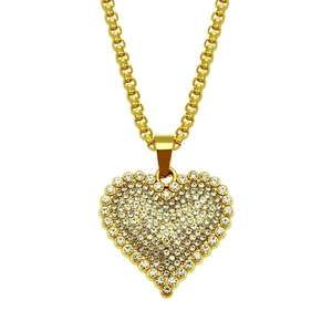 Fashion Zinc Alloy Rhinestone Heart Pendant Necklace Gold Iron Box Chain For Women Men Hip Hop Couple Jewelry Neckwear