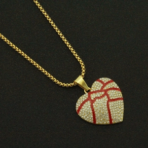 Hip hop heart pendant with broken pattern, gold finish and sparkling white rhinestones