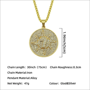 Hip hop gold plated round pendant necklace with number 7 and iced out rhinestones