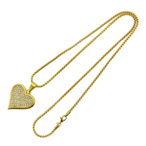 Collar hip hop con colgante de corazón dorado y cristales brillantes en cadena box