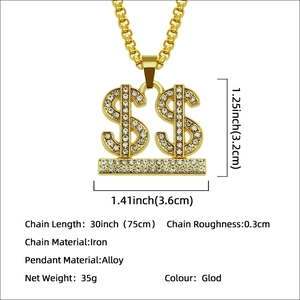Goldene Dollar-Halskette mit funkelnden Strasssteinen und langer 75cm Kette für Herren