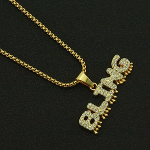 Collier hip hop doré avec pendentif lettres BLING serti de cristaux et chaîne box ronde