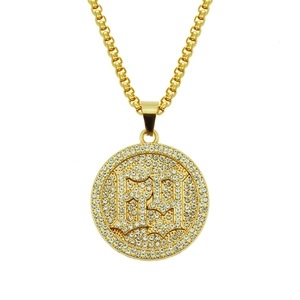 Hip Hop 18K Gold Plated Round Pendant Necklace Full Rhinestone Inlaid Gothic Number Letter Pendant Necklace For Men Women Jewelry
