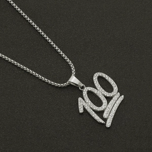 Hip hop silver 100 emoji pendant with iced out rhinestones on a classic box chain necklace