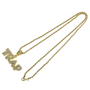 Hip hop gold plated rope chain necklace with iced out TRAP letter pendant for men