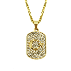 Collier Pendentif Étoile Croissant de Lune Iced Out Hip Hop pour Hommes Alliage de Zinc Plqué Or Strass Pendentif Bijoux