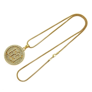 Hip hop 18K gold plated necklace with iced out crystal encrusted letter M round pendant