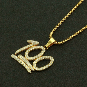 Hip hop gold 100 pendant necklace with iced-out rhinestones and box chain for men