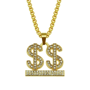 Hip-Hop-Halskette mit goldenem Doppel-Dollar-Anhänger und glänzenden Strasssteinen für Paare