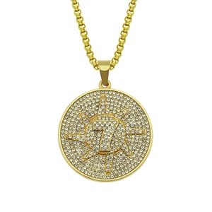 Collier hip hop plaqué or avec pendentif rond, numéro 7 serti et chaîne box