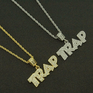 Hip hop style TRAP letter pendants in gold and silver finish with rope chains