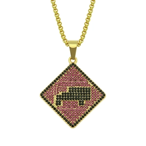 Collier Pendentif Voiture en Alliage Hip Hop pour Hommes Femmes Or Pavé de Strass Chaîne Vénitienne Bijoux Streetwear