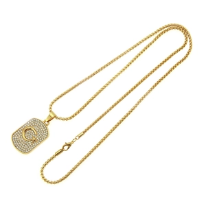 Collier chaîne maille gourmette dorée avec pendentif rectangle lune et étoile pour hommes