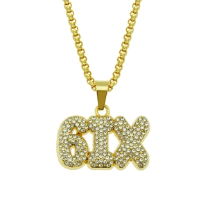 Hip Hop 6IX Number Letter Pendant Necklace For Men Women Gold Plated Alloy Rhinestone Iced Out Bling Streetwear Jewelry
