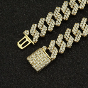 15mm gold Cuban link bracelet for men with paved zircons and a secure box clasp closure