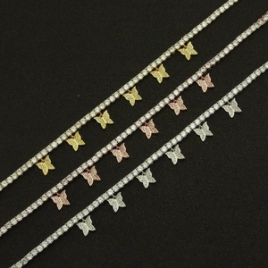 Hip hop butterfly tennis necklace in gold, silver, and rose gold with zircon stones