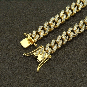Bracelet gourmette 8mm plaqué or style hip hop avec zircons cubiques micro-pavés