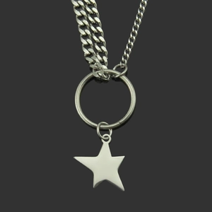 Industrial star pendant necklace with double-layer stainless steel curb chains