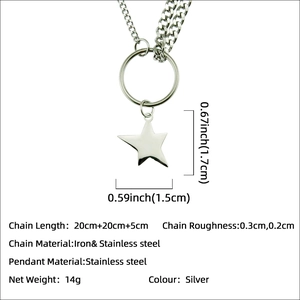 Silver minimalist stainless steel star pendant double-layered chain necklace for women