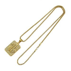 Men's hip hop gold-plated rectangle dollar sign pendant necklace with micro-pave diamonds