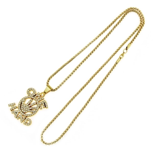 Collana hip-hop dorata con ciondolo ONE HAND e lettere decorate con strass lucidi