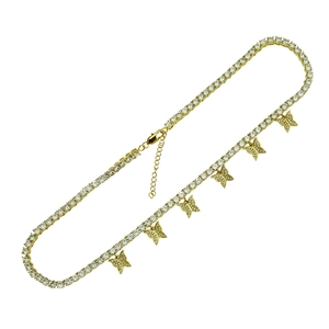 Gold butterfly tennis necklace with micro-pave zircons and adjustable lobster clasp closure