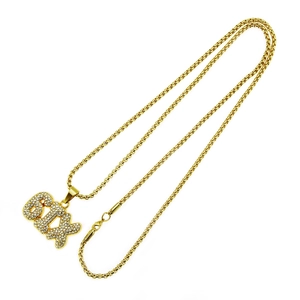 Hip hop gold SIX pendant necklace with iced out rhinestones and classic box chain
