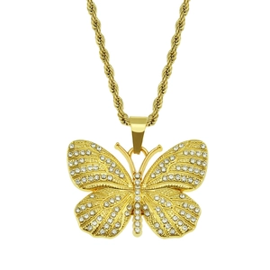 Funkelnde Schmetterlingskette mit Kristalleinlage und goldener Kordelkette