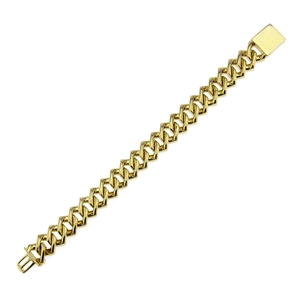 Detailed macro view of 15mm gold-plated Cuban link chain with a secure box clasp