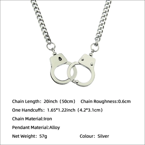 Silver handcuff pendant necklace with classic cuban chain made of iron and alloy