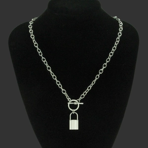 Padlock Pendant Necklace Iron Chain Zinc Alloy OT Toggle Clasp Industrial Punk Style Silver Color Versatile