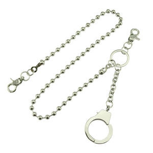 Punk style silver bead pant chain with creative handcuff pendant and metal clasp