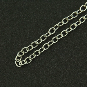 Silver stainless steel cable chain necklace for men and women on black background