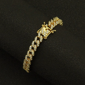 Bracelet gourmette cubaine de 8mm plaqué or avec zircons cubiques de style hip hop chic