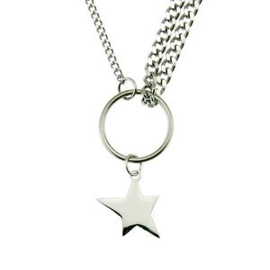 Minimalist Stainless Steel Star Pendant Necklace Double Layer Iron Cuban Link Chain Punk Jewelry For Unisex Silver Tone