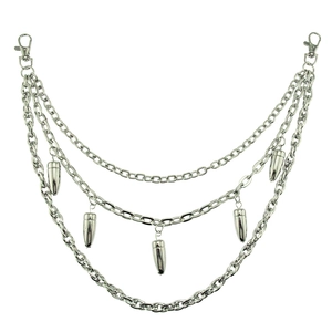 Men Punk Multi Layer Metal Pants Chain Hip Hop Streetwear Silver Waist Chain With Bullet Pendants Cool Jeans Accessory