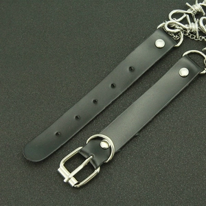 Gothic leather choker necklace with silver padlock pendant and thorn chain decoration