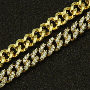Bracelet gourmette 8mm plaqué or et zircon brillant pour style hip-hop streetwear