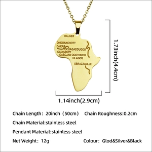 Collana con ciondolo mappa Africa in acciaio inossidabile dorato con catena da 50cm