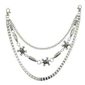Multi-layer hip-hop trousers chain with skull charms and bullet pendants in punk style