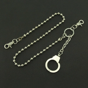 Cool punk style silver metal ball chain belt with handcuffs pendant for jeans and outfits
