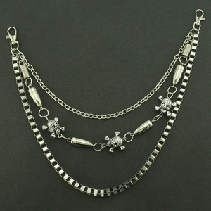 Punk Rock Multi-layer Skull Bullet Waist Chain Hip Hop Zinc Alloy Iron Pants Chain For Jeans Men Women Silver Jewelry