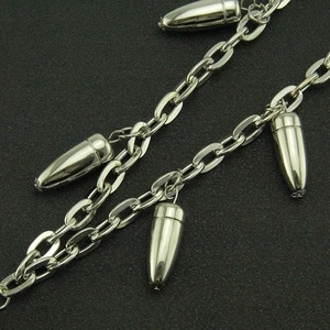 Multi-layer silver punk wallet chain with polished bullet pendants and metal link design