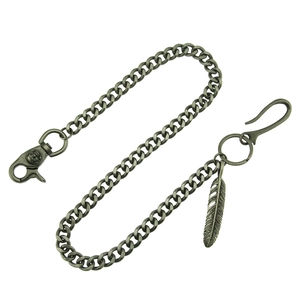 Vintage cuban link pants chain with skull buckle and silver feather pendant decoration
